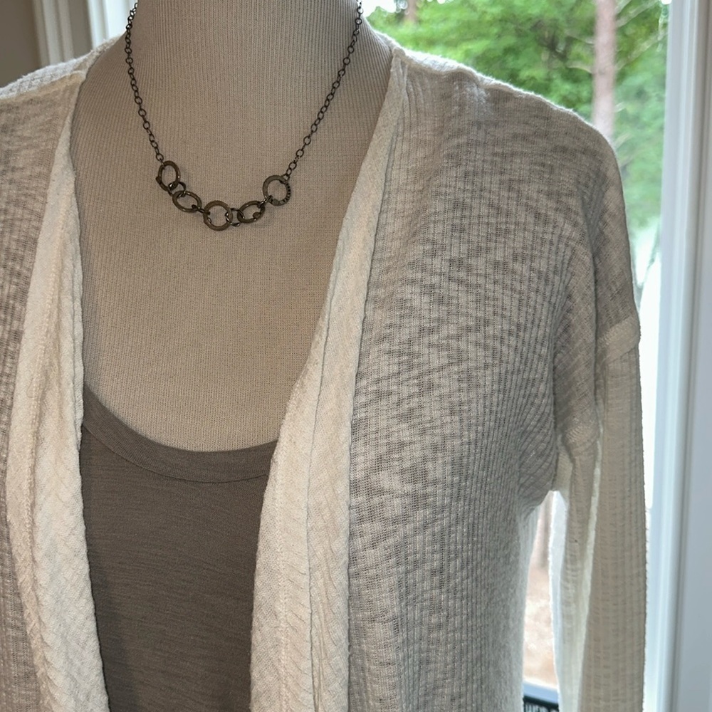 BOBEAU Waterfall Semi-Sheer Open Cardigan, Ivory, Medium, EUC - Picture 2 of 7